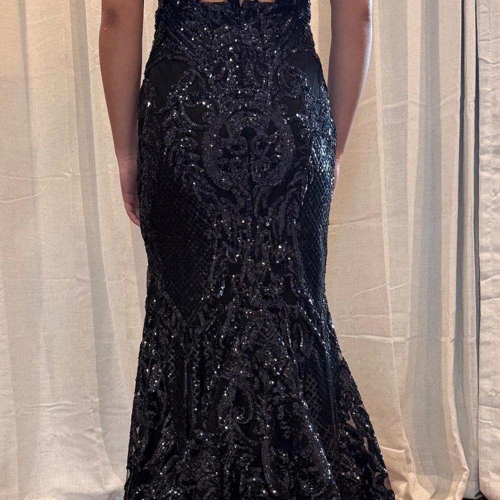 Black Sequin Feather Mermaid Formal Gown Prom Dress